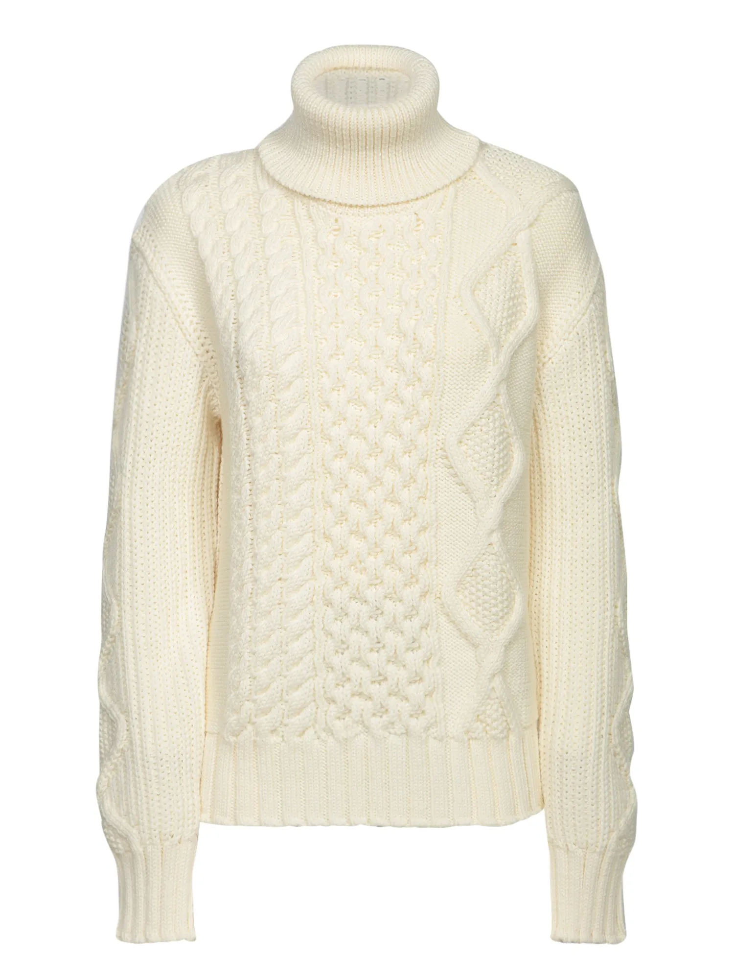 White Cable-Knit Wool Sweater