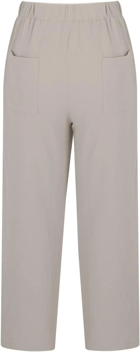 Wide Leg Baggy Pants for Women Summer Drawstring Cotton Linen Pants Beach Lounge Trousers with Pockets