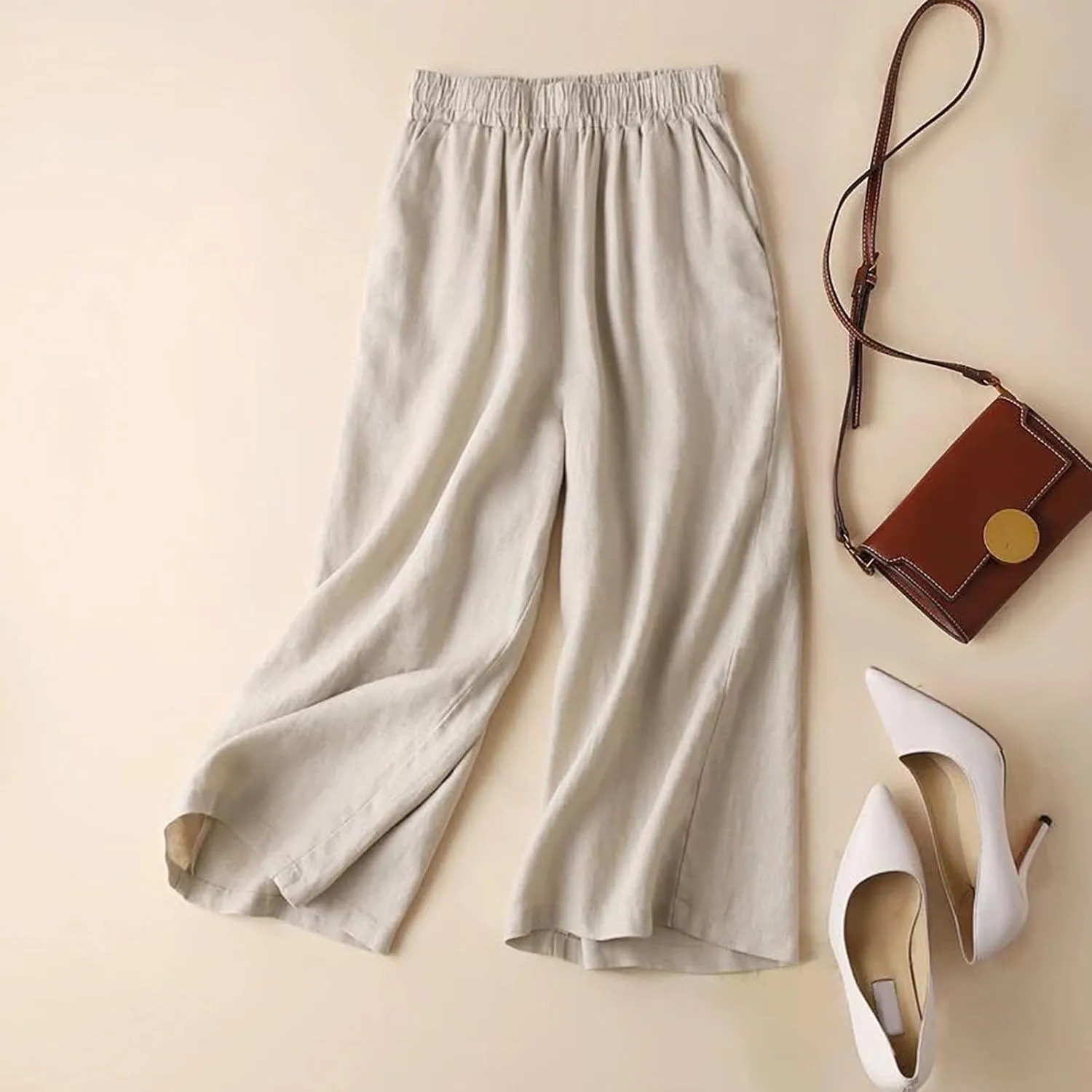 Wide Leg Linen Pants for Women Women Linen Pants Beach Leisure Trousers Linen Blend Pants