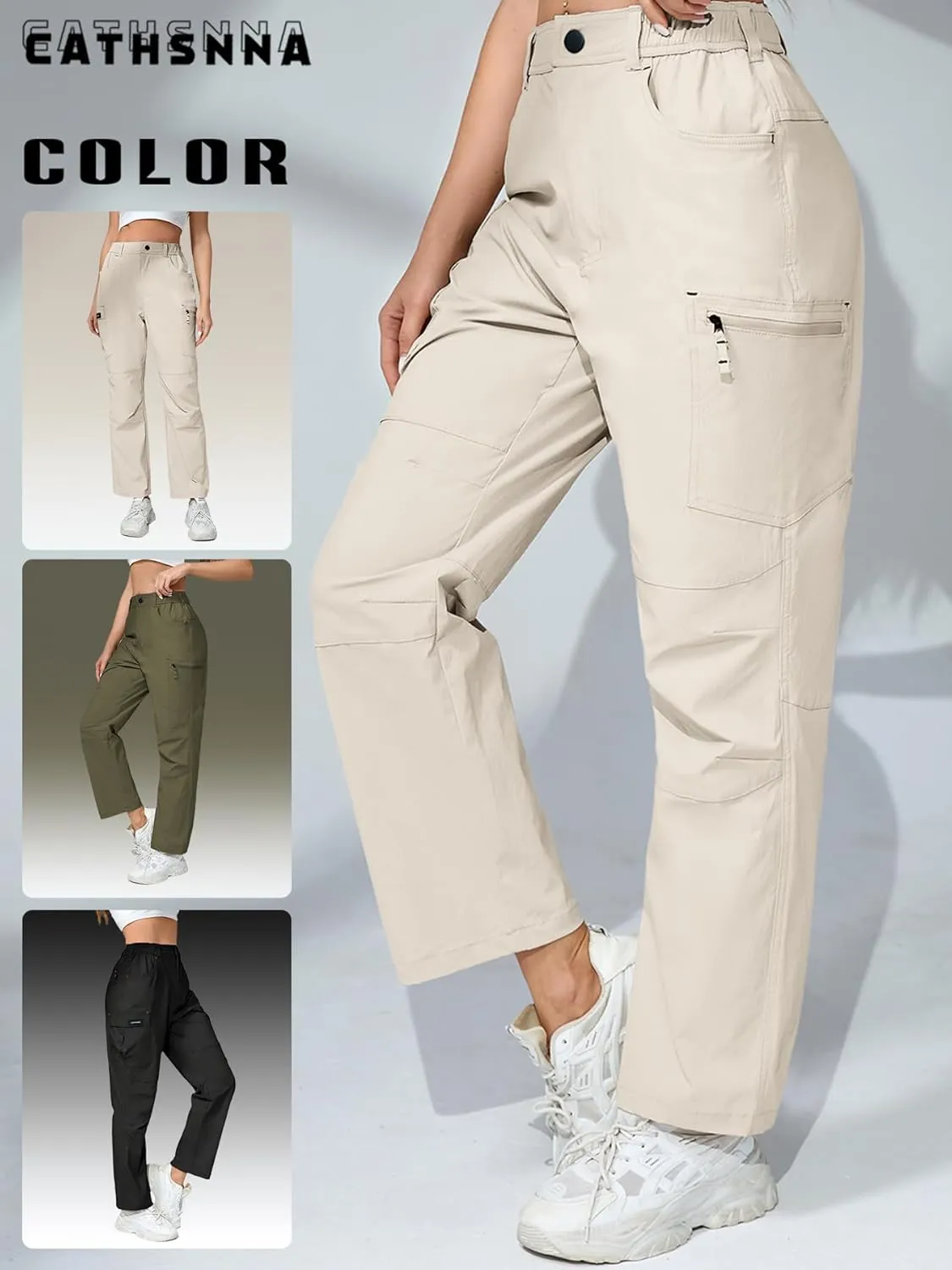 Women Cargo Pants High Waisted Wide Leg Y2K Baggy Parachute Hiking Pants Waterproof Quick Dry Trendy with 5 Pockets