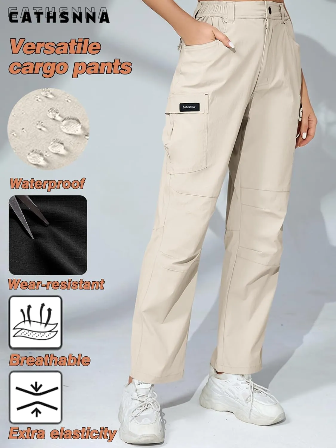Women Cargo Pants High Waisted Wide Leg Y2K Baggy Parachute Hiking Pants Waterproof Quick Dry Trendy with 5 Pockets