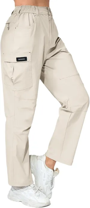 Women Cargo Pants High Waisted Wide Leg Y2K Baggy Parachute Hiking Pants Waterproof Quick Dry Trendy with 5 Pockets