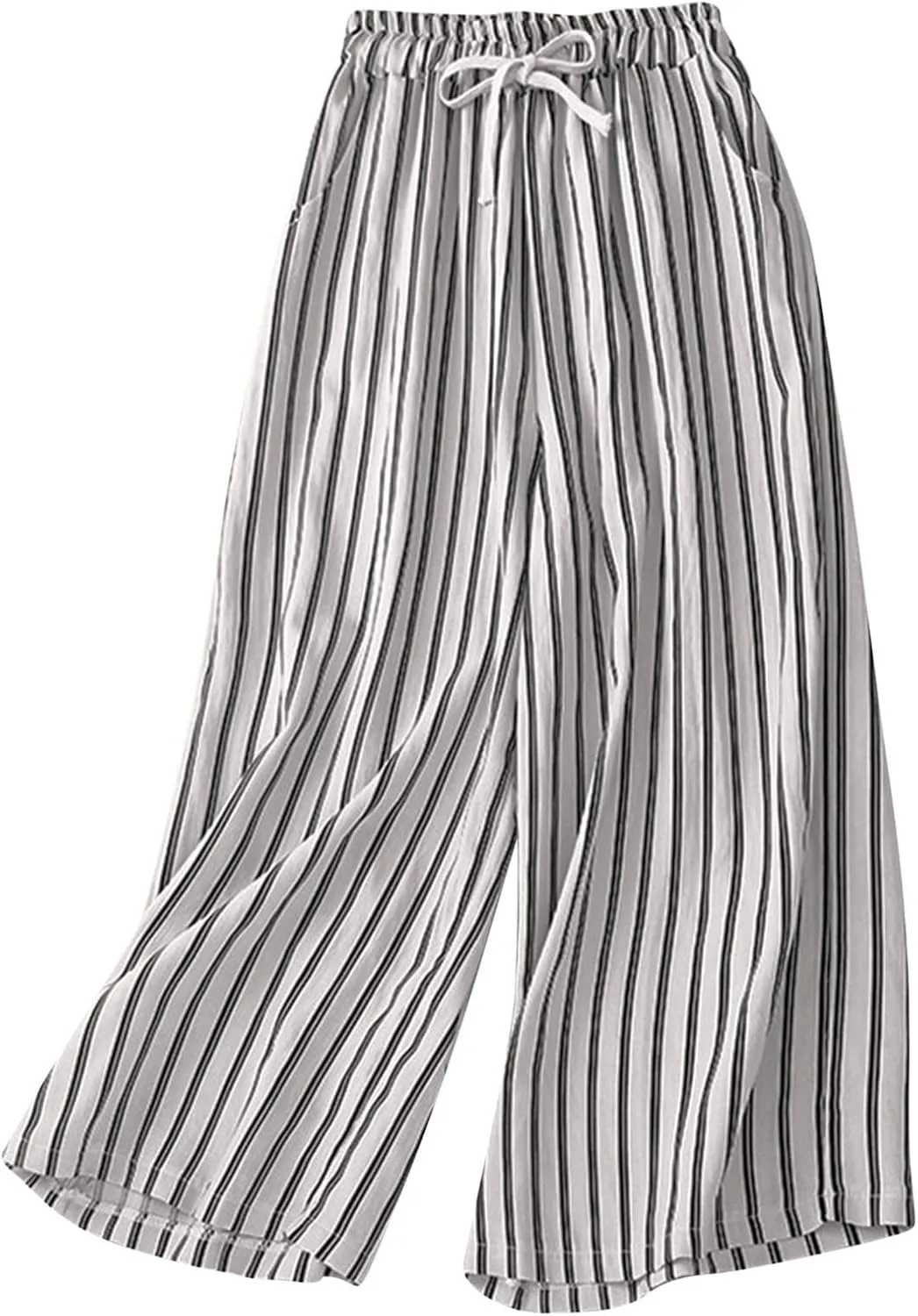 Women Cotton Linen Pants Wide Leg Striped Plus Size Pant High Waist Loose Comfy Trousers Casual Summer Fall Sweatpant
