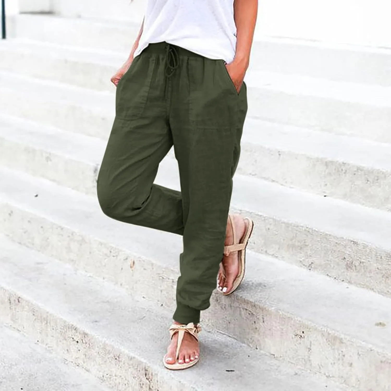 Women Cotton Linen Summer Boho Palazzo Pants High Waist Bootcut Slim Fit Palazzo Pants Trendy