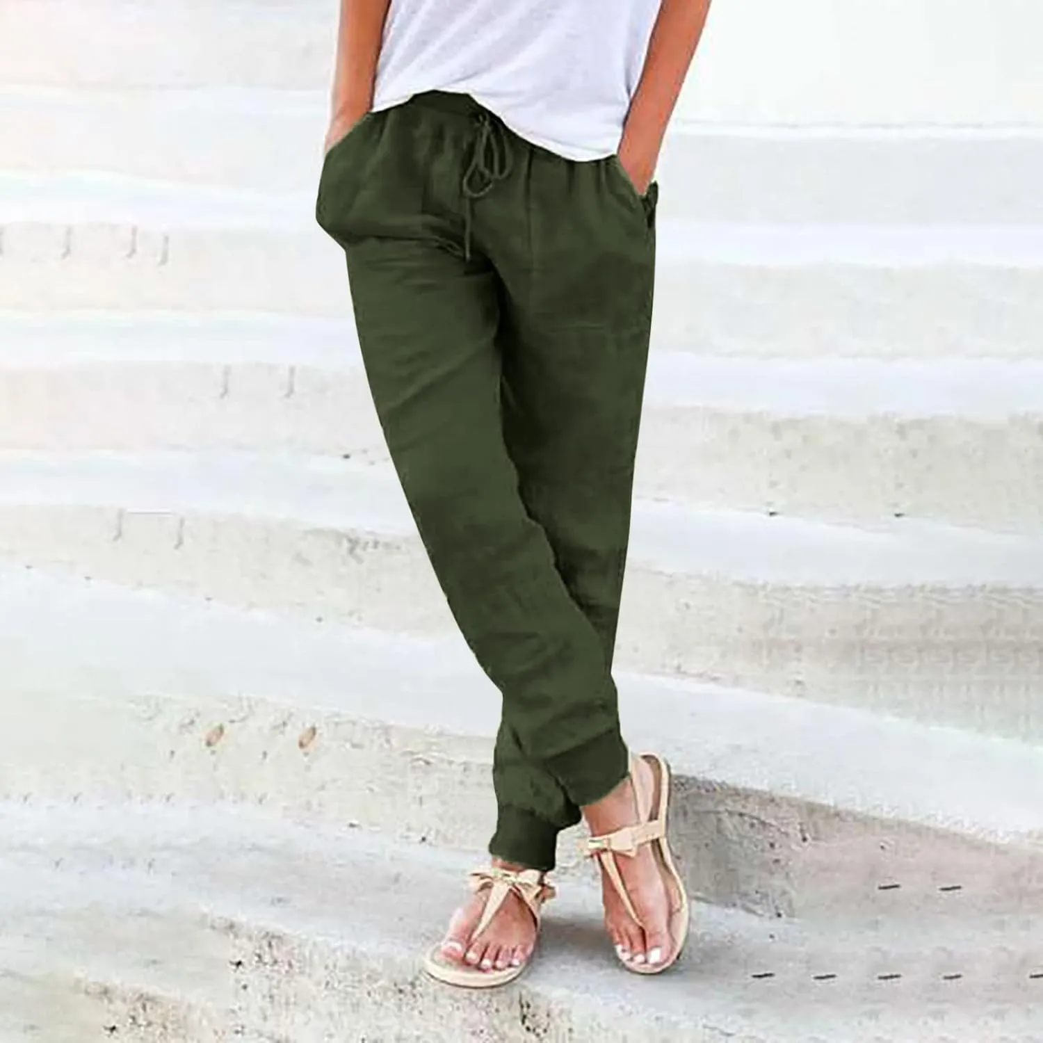 Women Cotton Linen Summer Boho Palazzo Pants High Waist Bootcut Slim Fit Palazzo Pants Trendy