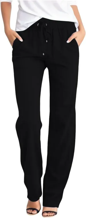 Women Linen Pants Casual Slim High Elastic Waist Color Sports and Linen Pants Summer Outfits for Women