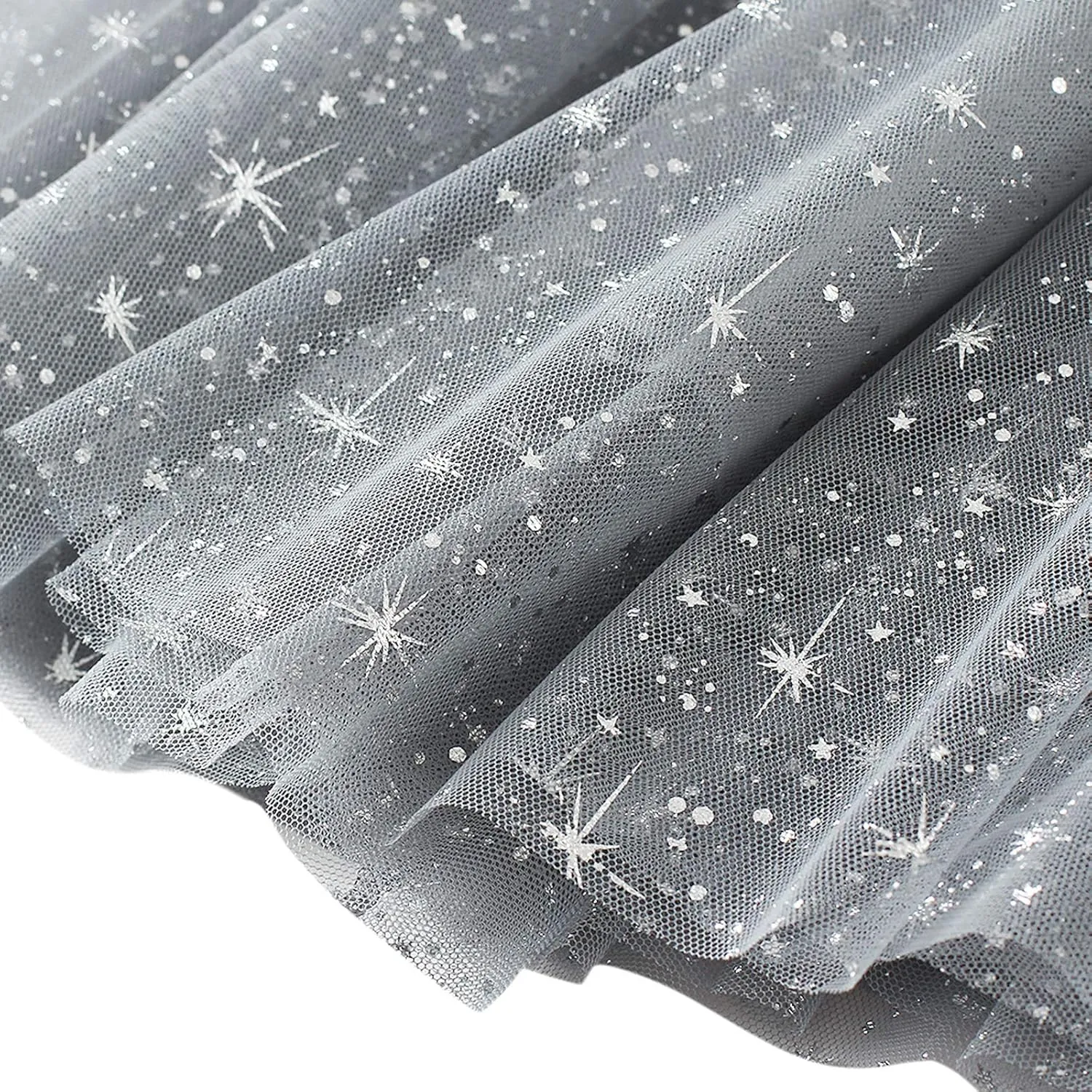 Women Starry Sky Gillter Midi Tulle Skirts High Waist Double Layer Mesh Tutu Sequin Skirts A-line Pleated Skirts