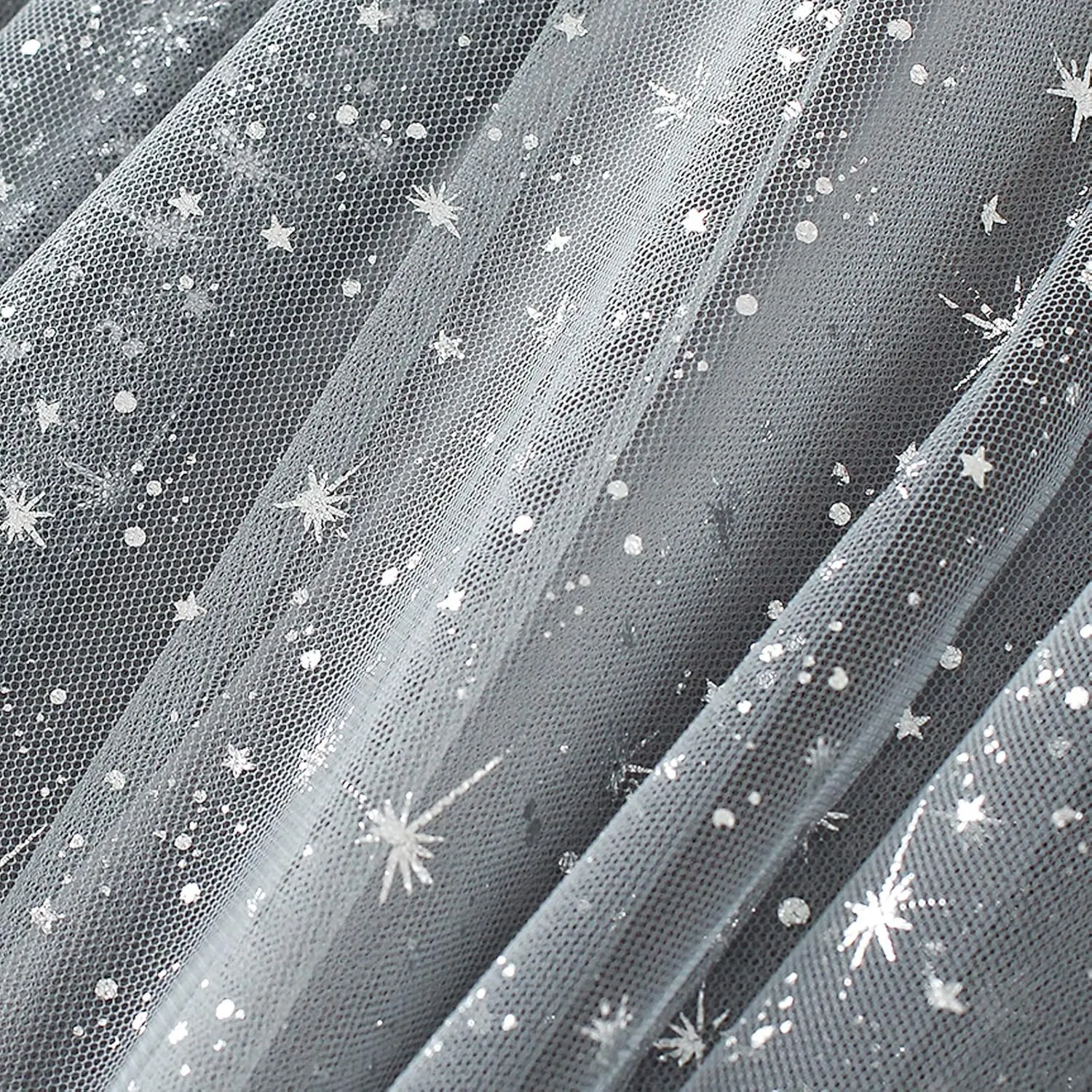 Women Starry Sky Gillter Midi Tulle Skirts High Waist Double Layer Mesh Tutu Sequin Skirts A-line Pleated Skirts