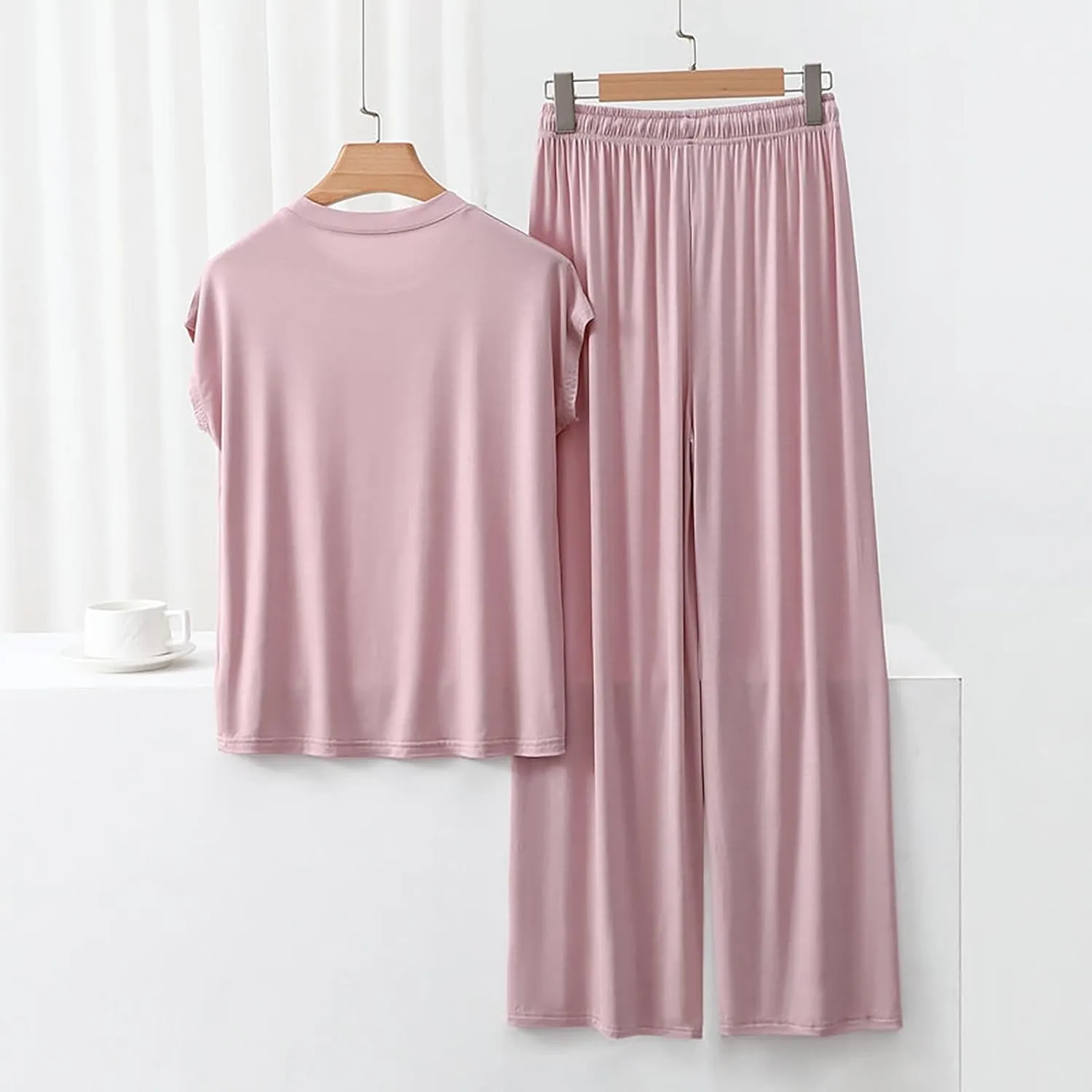 Womens 2 Piece Outfits 2025 Summer Casual Loose Short Sleeve Pullover Tops & Wide Leg Pants Lounge Sets Tracksuit