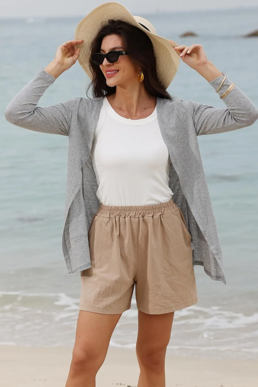 Women's Casual Cardigan 2025 Spring Lightweight with Pockets Open Front Basic Long Sleeve Loose Shirts