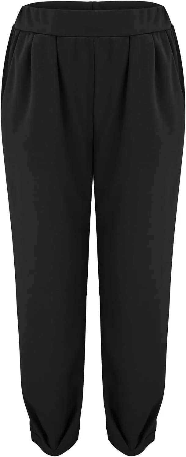 Women's Casual Lantern Tapered Harem Pants Summer Baggy High Elastic Waisted Loose Fit Pleated Trousers with Pockets