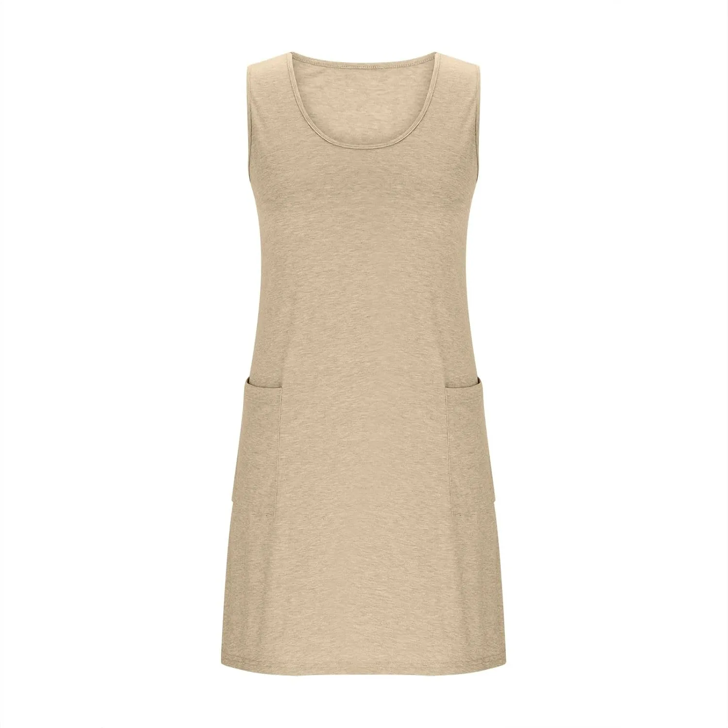 Womens Casual Summer Dresses 2025 Vacation Loose Fit Mini Dress Sleeveless Crewneck Boho Beach Sundress with Pocket
