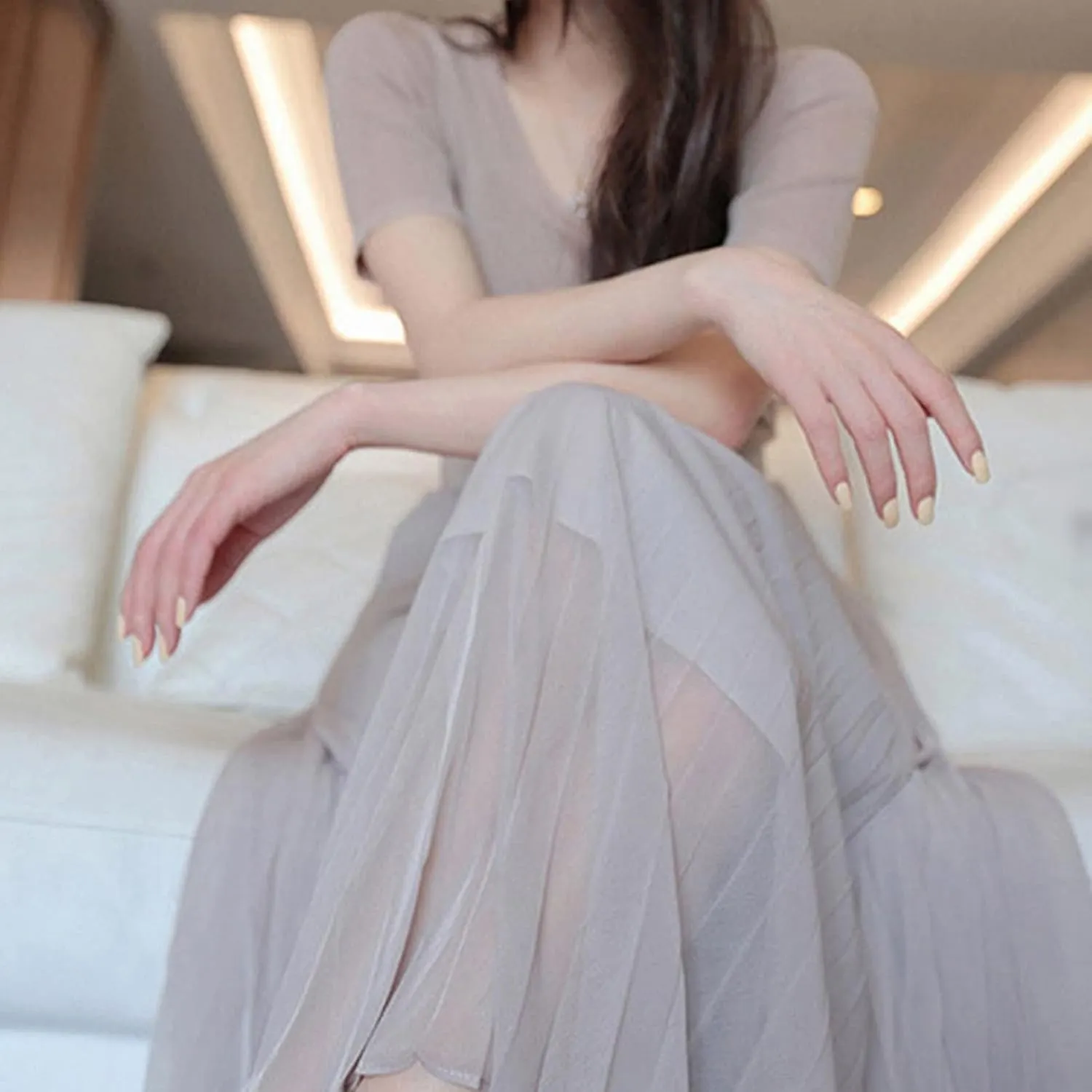 Womens Chiffon Pleated Midi Skirts High Elastic Waist Party A-Line Skirt Elegant Ruched Summer Swing Maxi Skirt