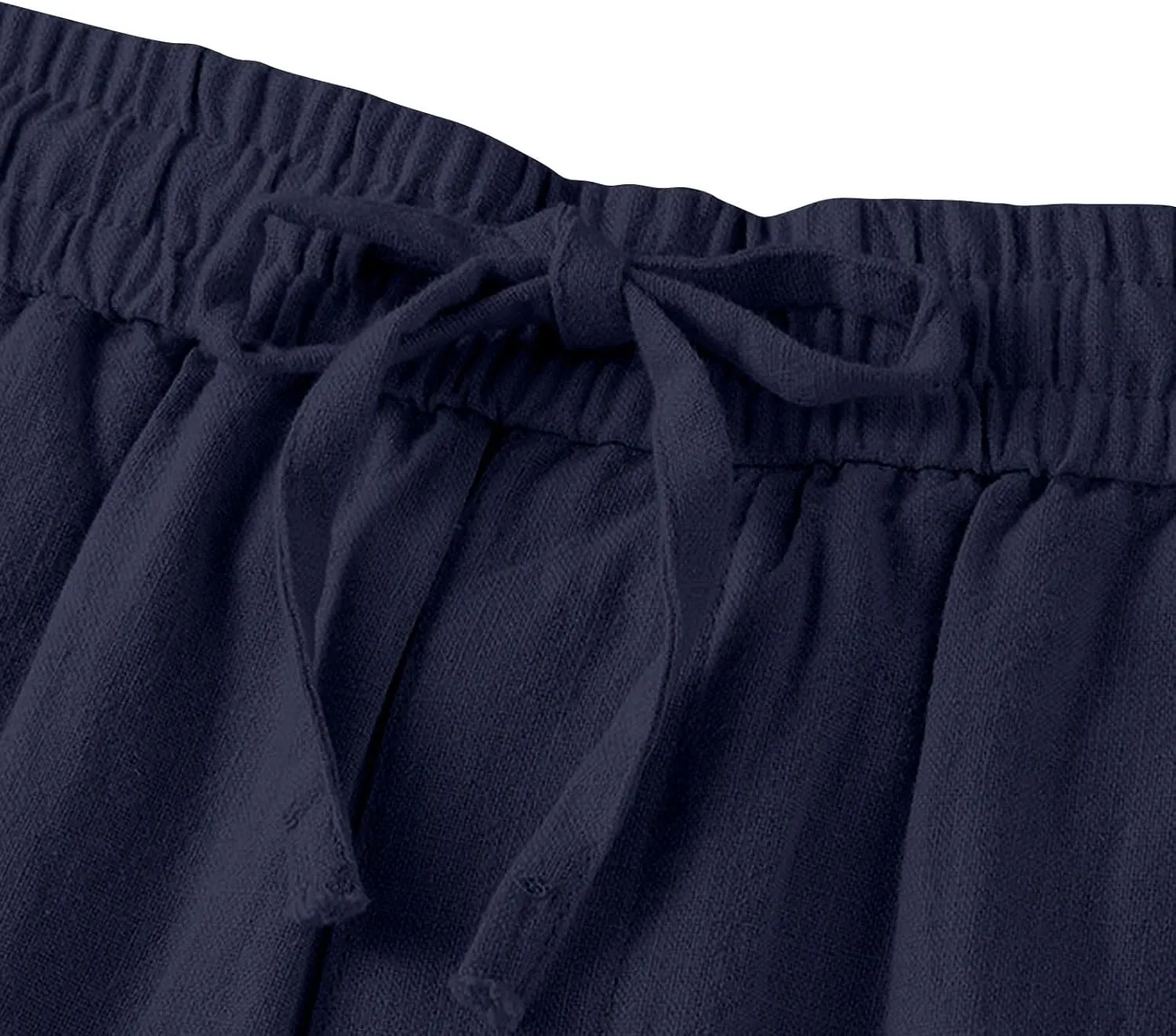 Women's Cotton Linen Straight Leg Pants Plus Size Drawstring Casual Trousers with Pockets Summer Beach Lounge Pant