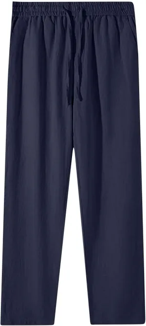Women's Cotton Linen Straight Leg Pants Plus Size Drawstring Casual Trousers with Pockets Summer Beach Lounge Pant