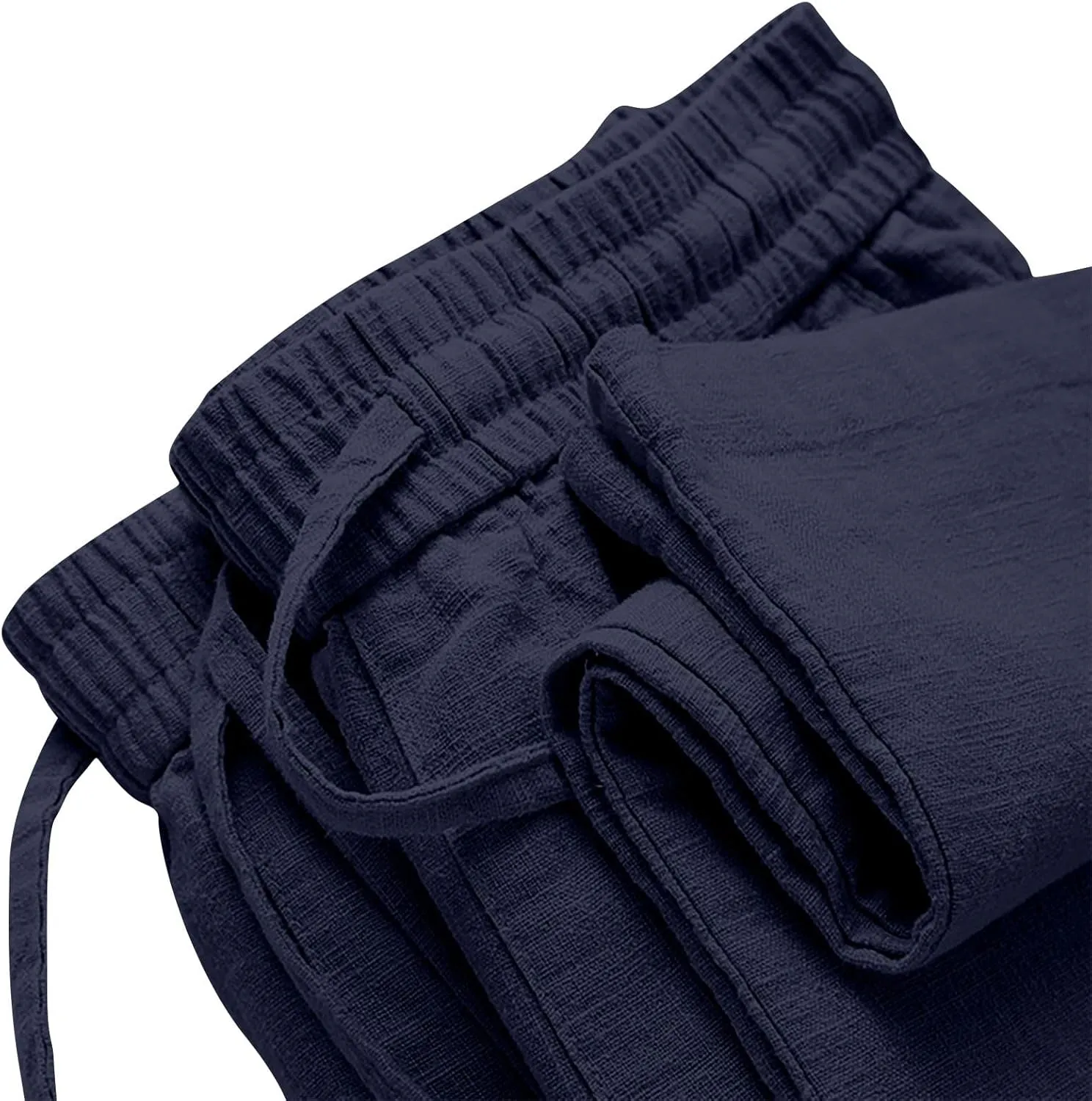 Women's Cotton Linen Straight Leg Pants Plus Size Drawstring Casual Trousers with Pockets Summer Beach Lounge Pant