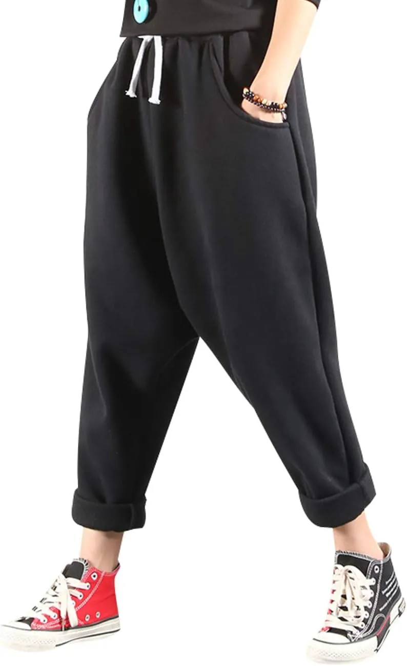 Women's Drawstring Waist Harem Pants with Fleece