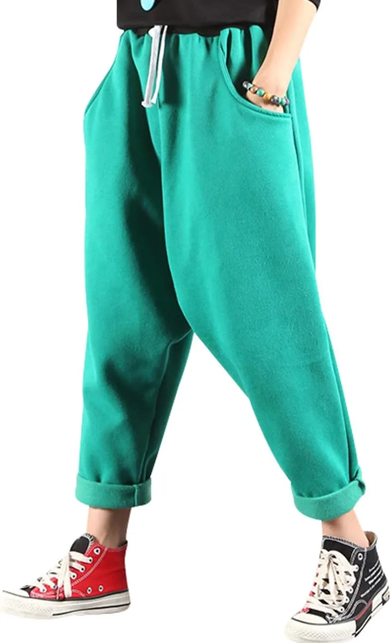 Women's Drawstring Waist Harem Pants with Fleece