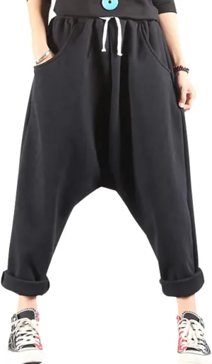 Women's Drawstring Waist Harem Pants with Fleece