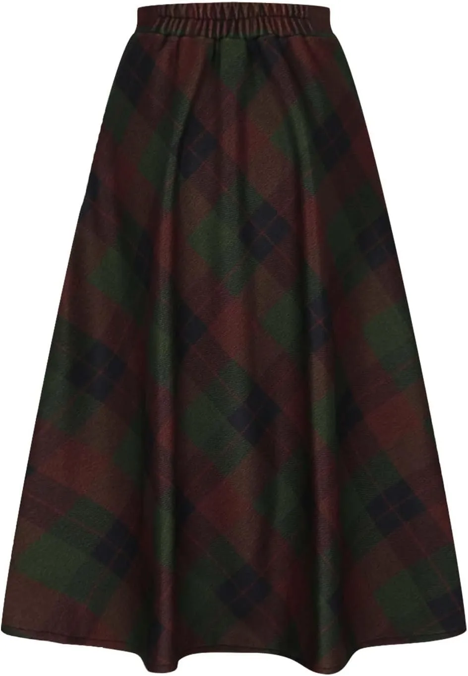 Womens Fall Winter High Waist A-Line Pleated Wool Midi Length Skirt A-Line Plaid Vintage Dressy Elegant Maxi Skirts