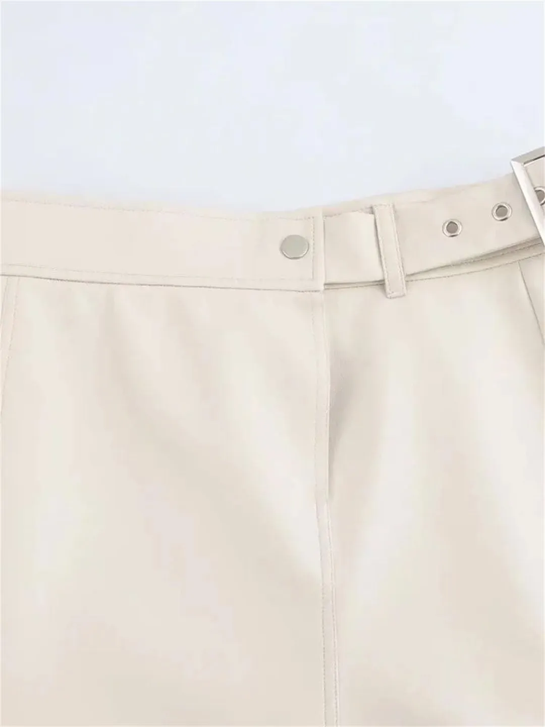 Women's Faux Leather Midi Skirt with Belt High Waist A-Line Long Skirt Stretchy Party Pencil Skirts