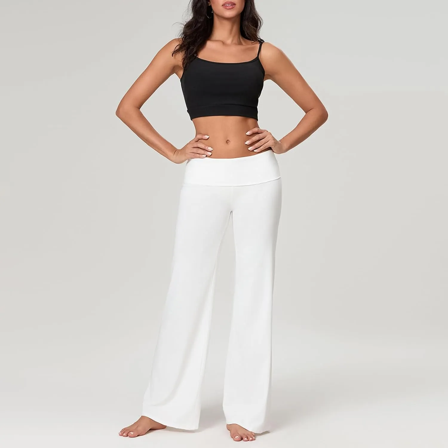 Women's Flare Yoga Pants Y2K Fold Over Stretchy Leggings Low Waist Slim Fit Bootcut Straight Leg Lounge Sweatpants