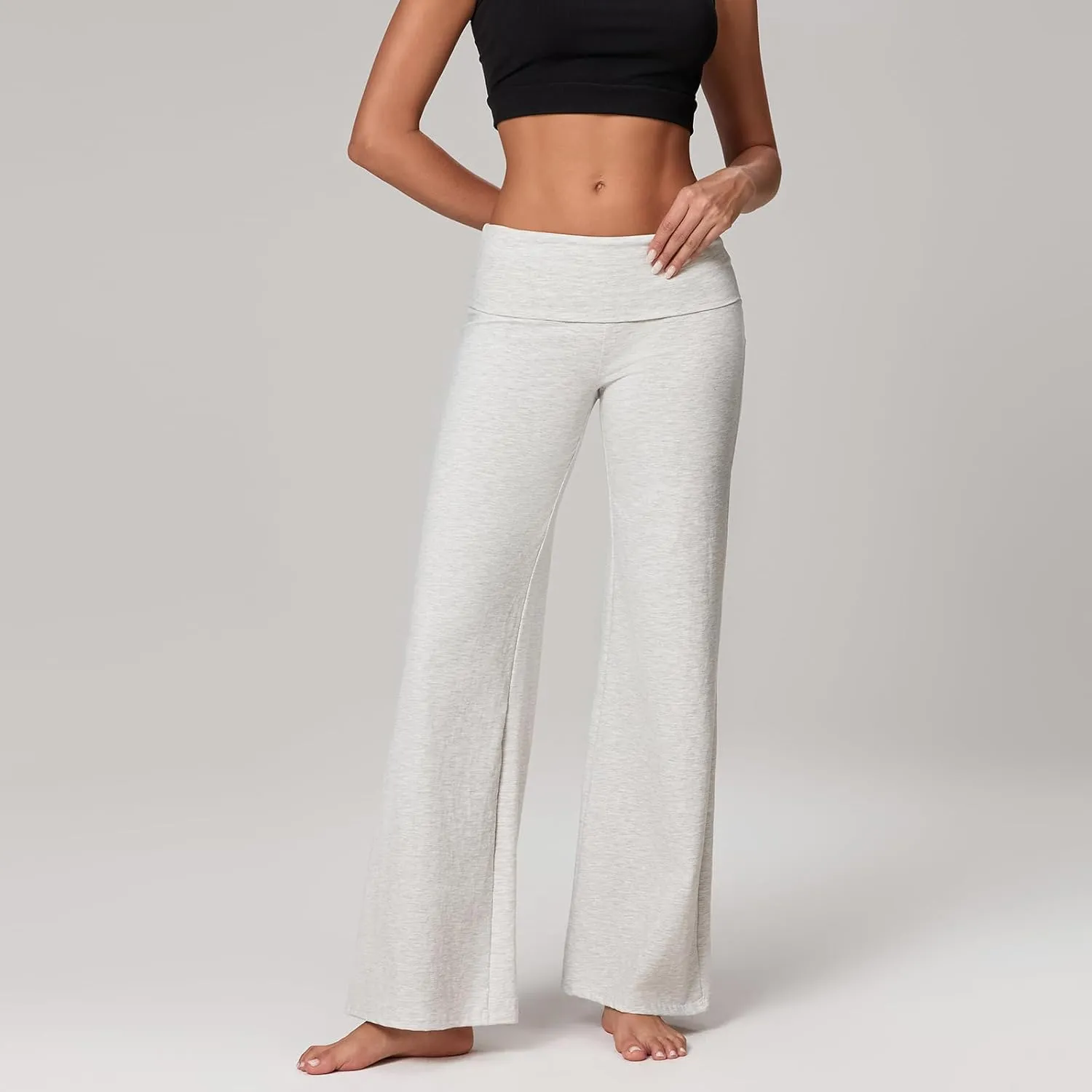 Women's Flare Yoga Pants Y2K Fold Over Stretchy Leggings Low Waist Slim Fit Bootcut Straight Leg Lounge Sweatpants
