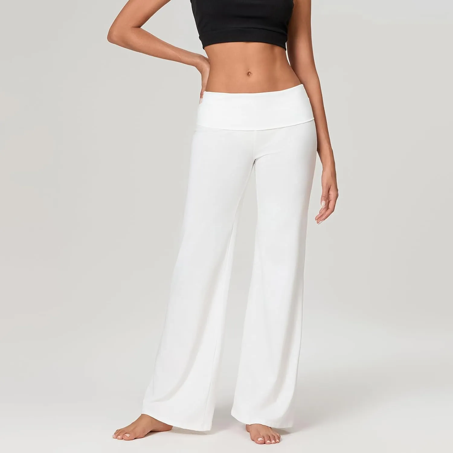 Women's Flare Yoga Pants Y2K Fold Over Stretchy Leggings Low Waist Slim Fit Bootcut Straight Leg Lounge Sweatpants