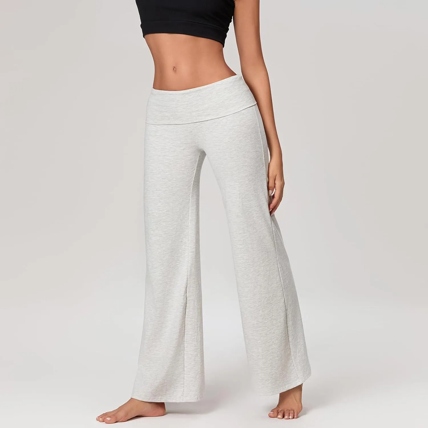 Women's Flare Yoga Pants Y2K Fold Over Stretchy Leggings Low Waist Slim Fit Bootcut Straight Leg Lounge Sweatpants