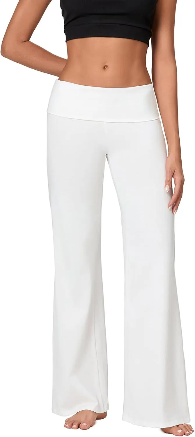 Women's Flare Yoga Pants Y2K Fold Over Stretchy Leggings Low Waist Slim Fit Bootcut Straight Leg Lounge Sweatpants
