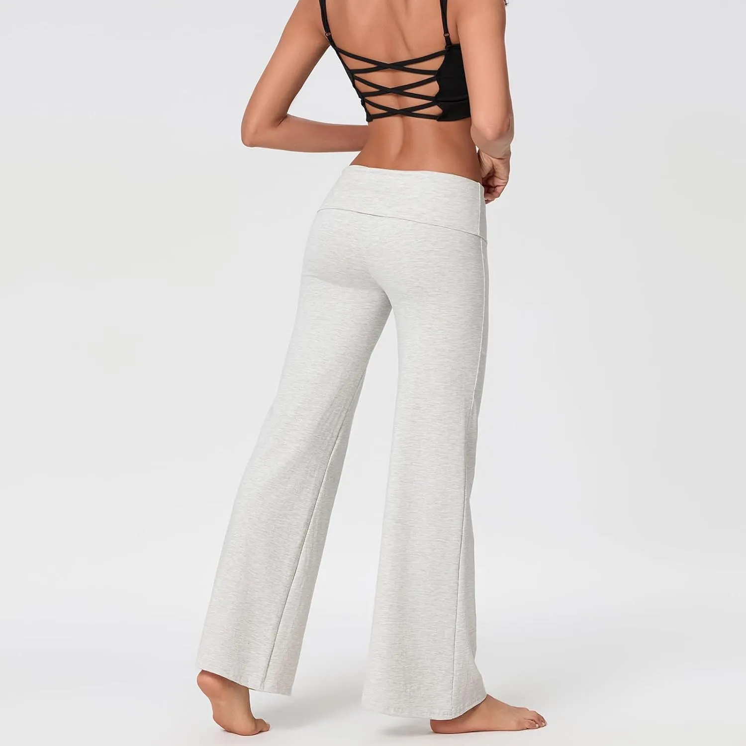 Women's Flare Yoga Pants Y2K Fold Over Stretchy Leggings Low Waist Slim Fit Bootcut Straight Leg Lounge Sweatpants