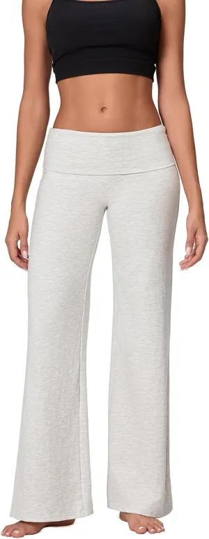 Women's Flare Yoga Pants Y2K Fold Over Stretchy Leggings Low Waist Slim Fit Bootcut Straight Leg Lounge Sweatpants