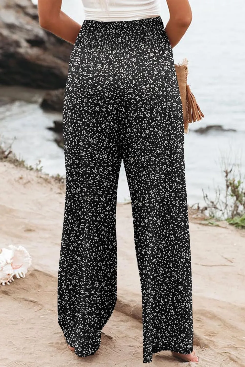 Womens High Waisted Wide Leg Palazzo Pants Casual Lounge Boho Flowy Pants with Pockets