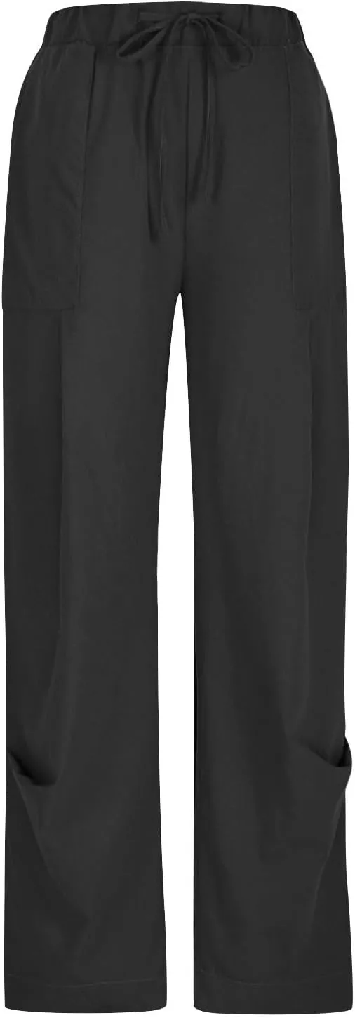 Womens Linen Baggy Harem Pants Summer Drawstring Casual Lounge Trouser 2025 Beach Travel Vacation Clothes with Pocket