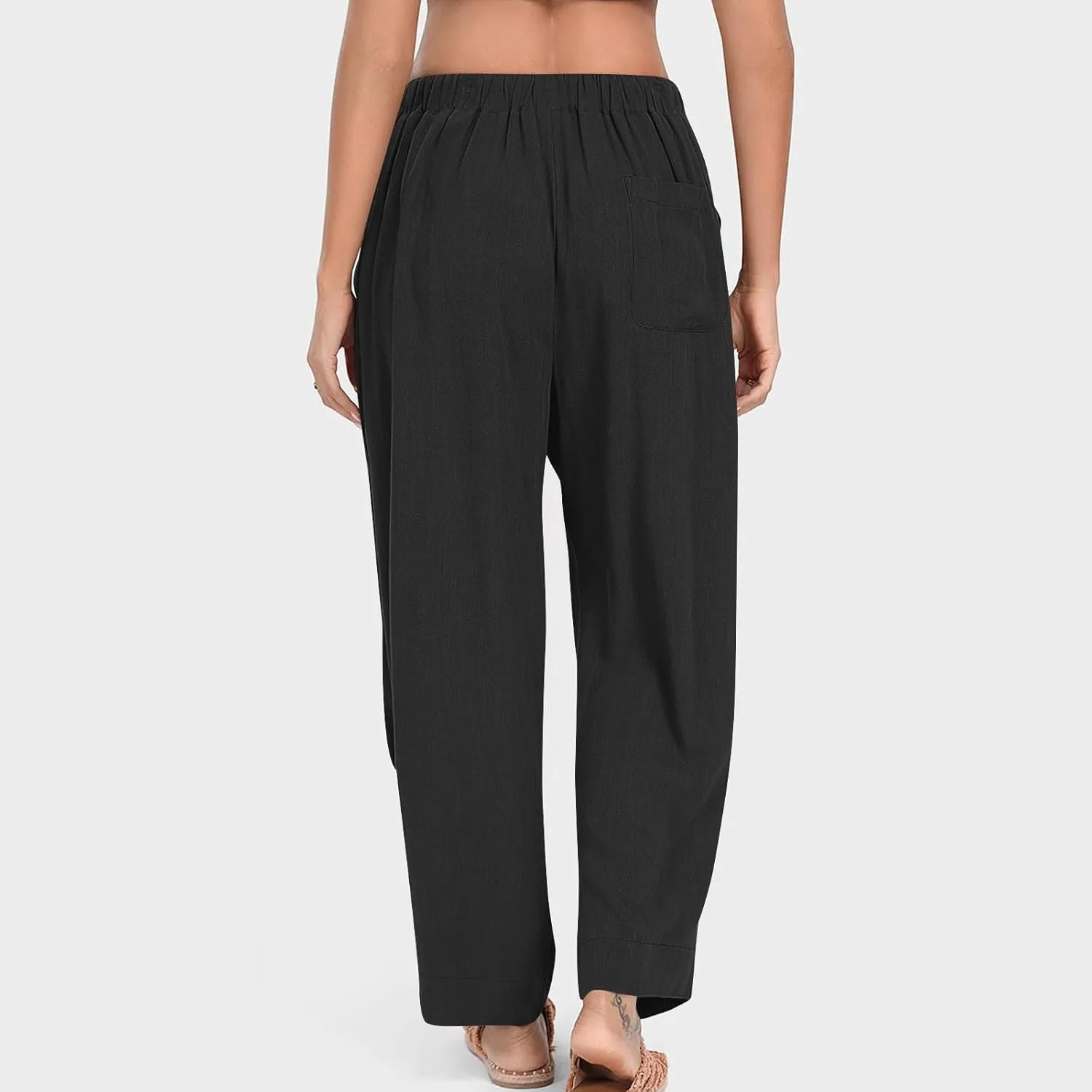 Womens Linen Baggy Harem Pants Summer Drawstring Casual Lounge Trouser 2025 Beach Travel Vacation Clothes with Pocket