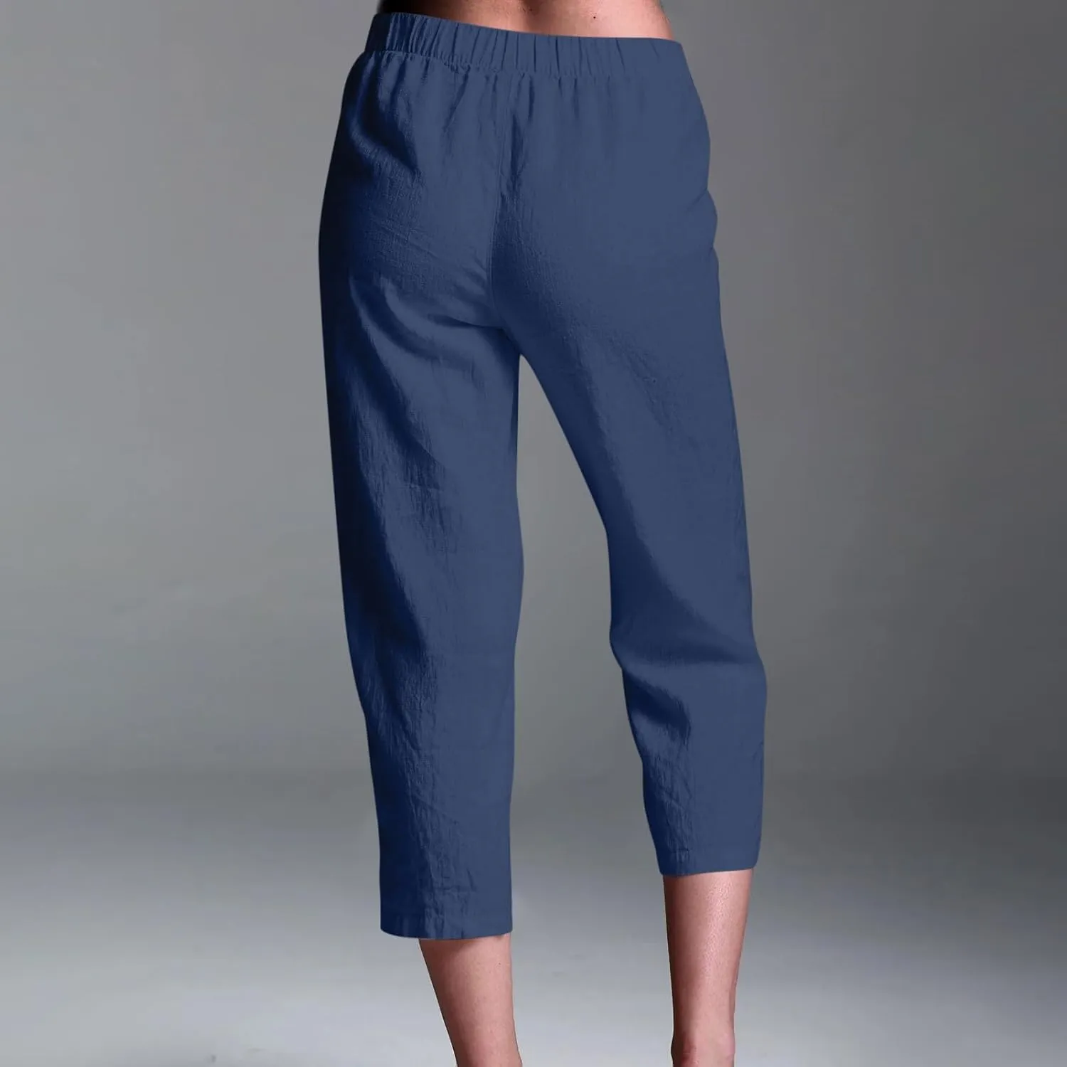 Womens Linen Harem Pants 2025 Summer Elastic High Waist Split Hem Work Tapered Pants Casual Cropped Trousers