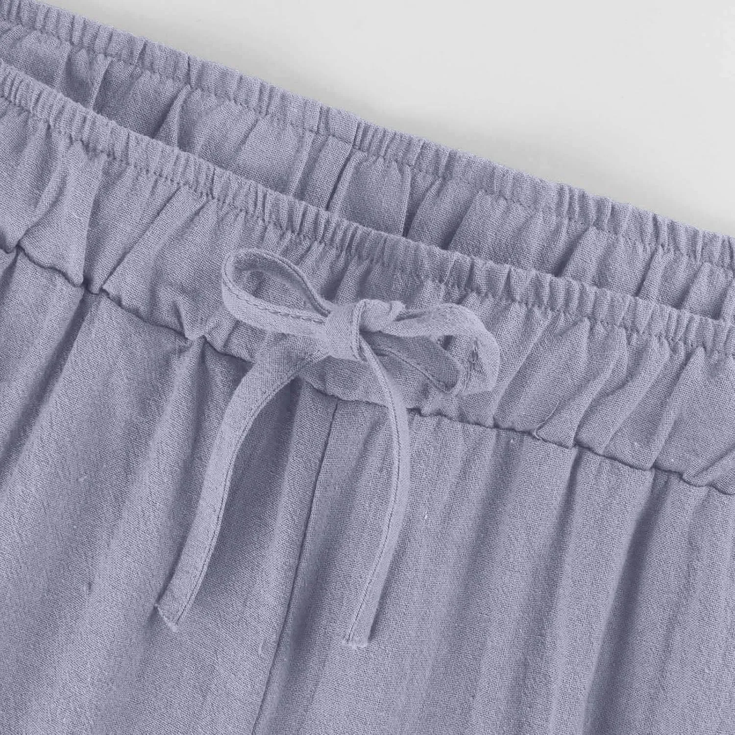 Womens Linen Pants Summer Wide Leg Lounge Cropped Pants with Pockets Drawstring Elastic Waist Beach Trousers 2025
