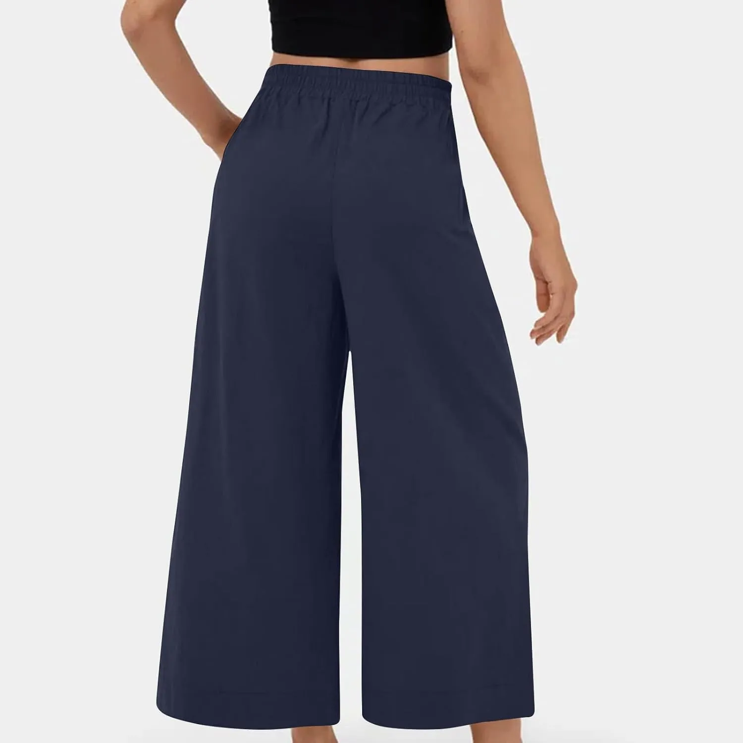 Womens Linen Pants Wide Leg Pants Casual Solid Color Trousers Work Suit Pants with Pockets Summer Outfits for Women