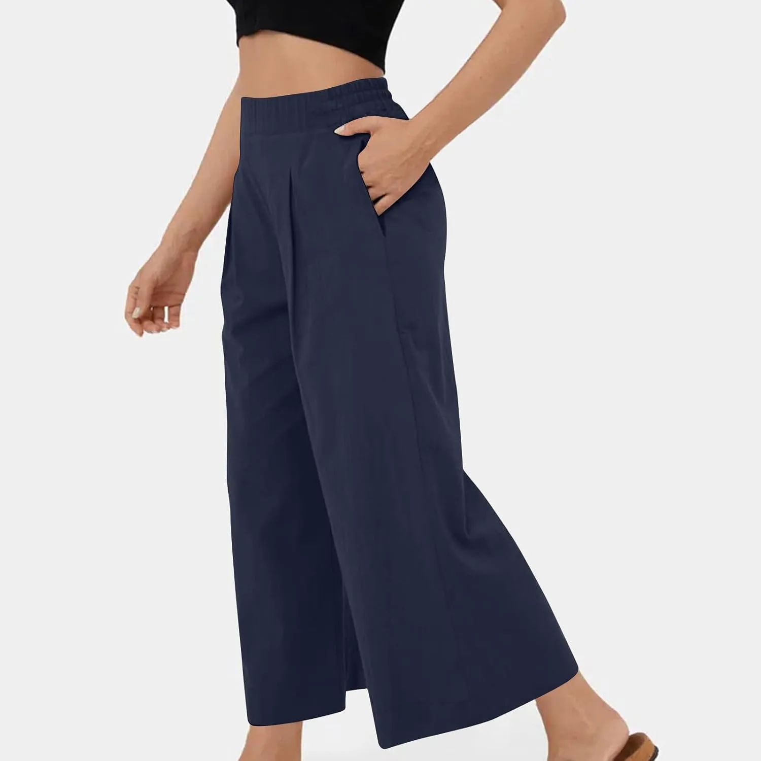 Womens Linen Pants Wide Leg Pants Casual Solid Color Trousers Work Suit Pants with Pockets Summer Outfits for Women
