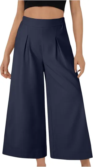 Womens Linen Pants Wide Leg Pants Casual Solid Color Trousers Work Suit Pants with Pockets Summer Outfits for Women