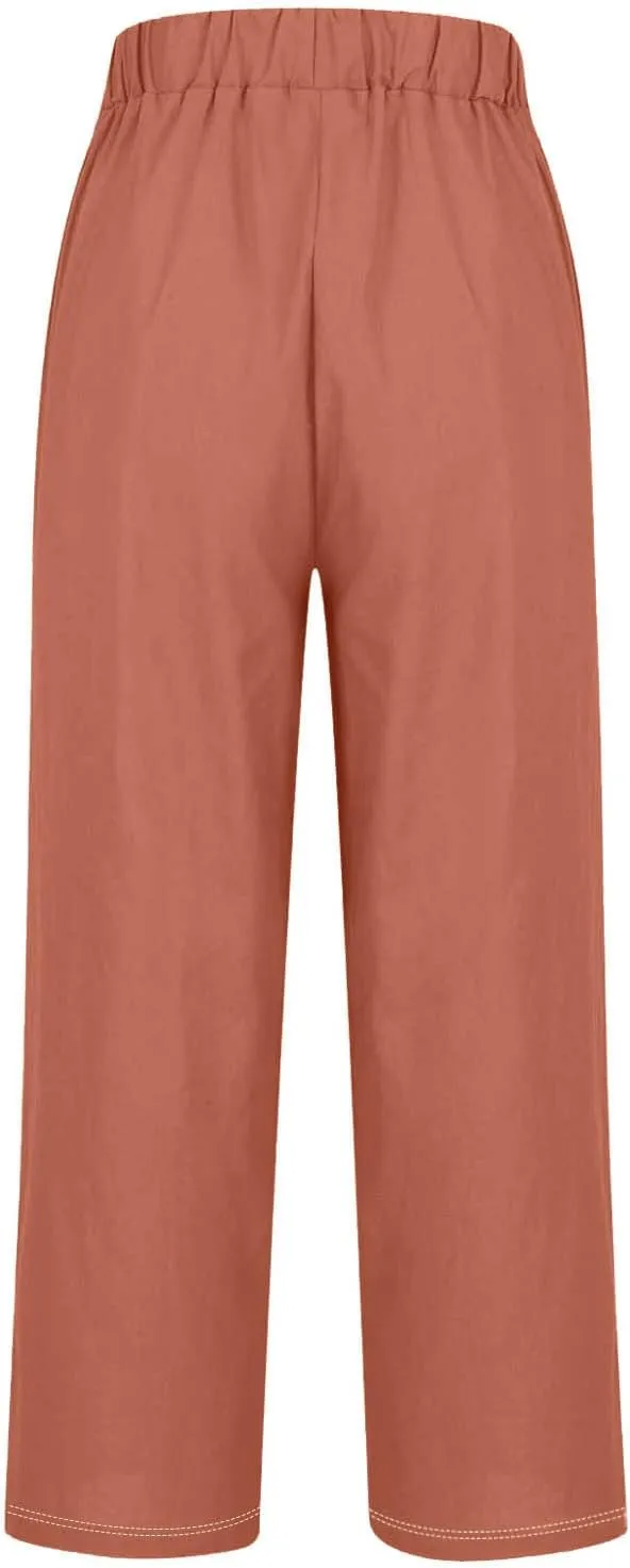 Womens Linen Pants with Pockets Lounge Pants 2025 High Waist Pants Comfy Gauze Pants Casua Lightweight Loose Trousers