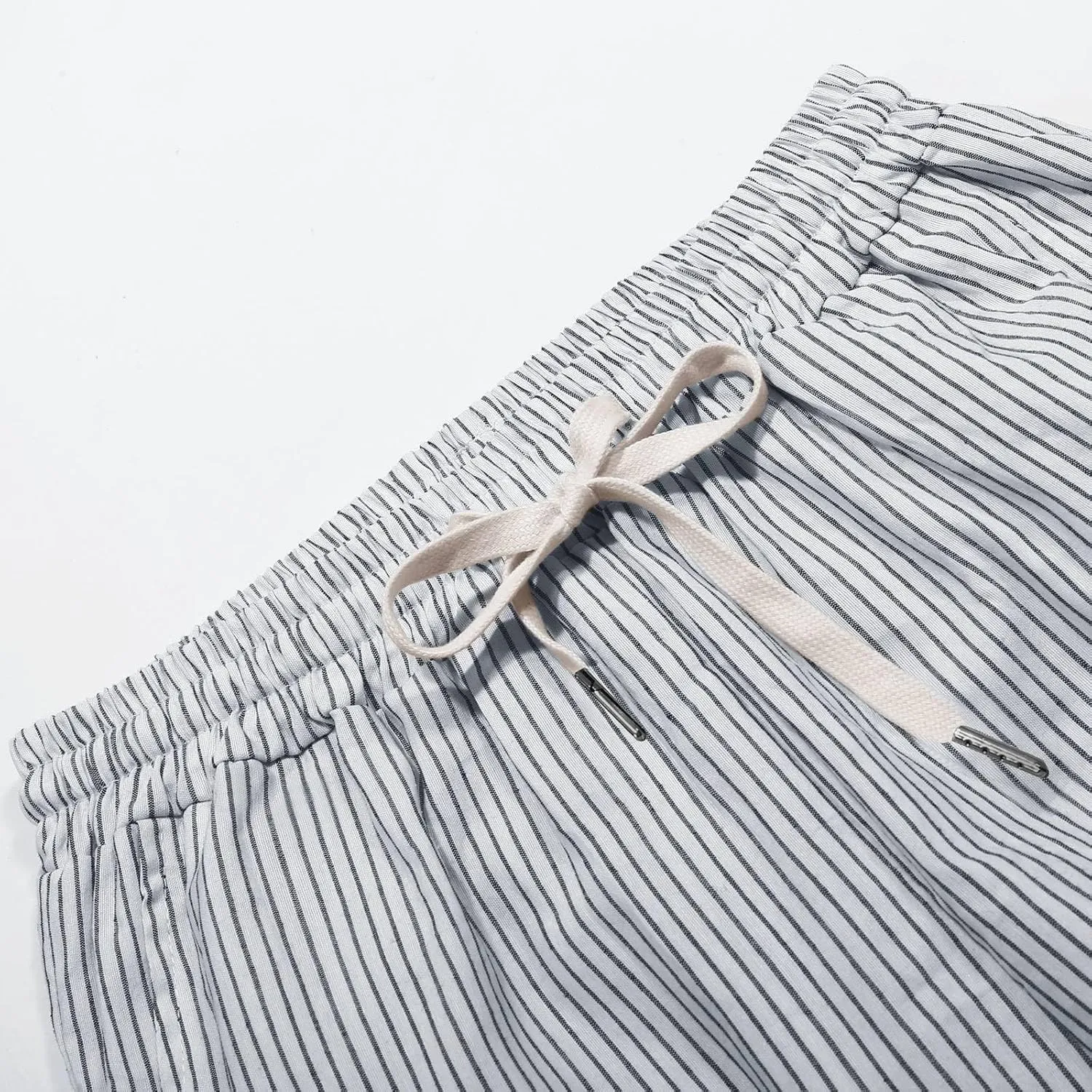 Womens Linen Pants with Pockets Striped Casual Pants Beach Trousers 2025 Women's High Waist Elastic Drawstring Pants