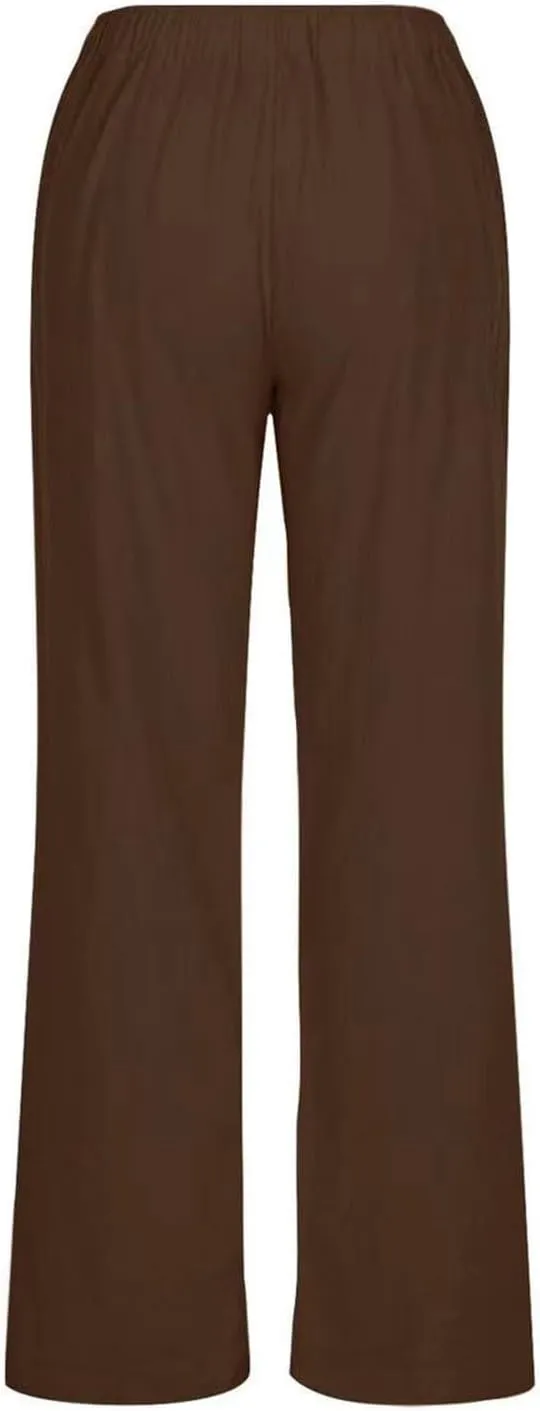 Women's Linen Summer Y2K Fashion Palazzo Pants Elastic Waisted Straight Plus Size Trouser Vacation
