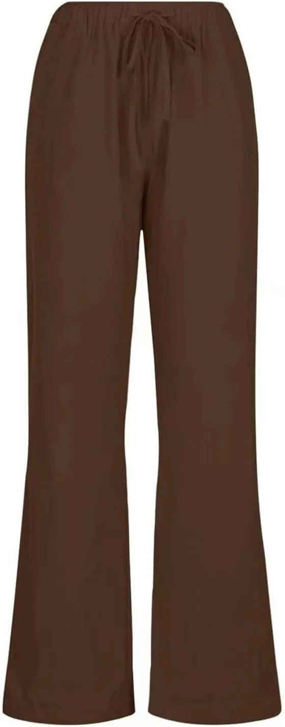 Women's Linen Summer Y2K Fashion Palazzo Pants Elastic Waisted Straight Plus Size Trouser Vacation