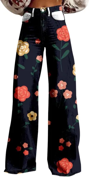 Womens Loose Fit Trousers Tie Dye High Waist Flare Wide Leg Baggy Loungre Pants Fashion Vintage Workout Palazzo Pants