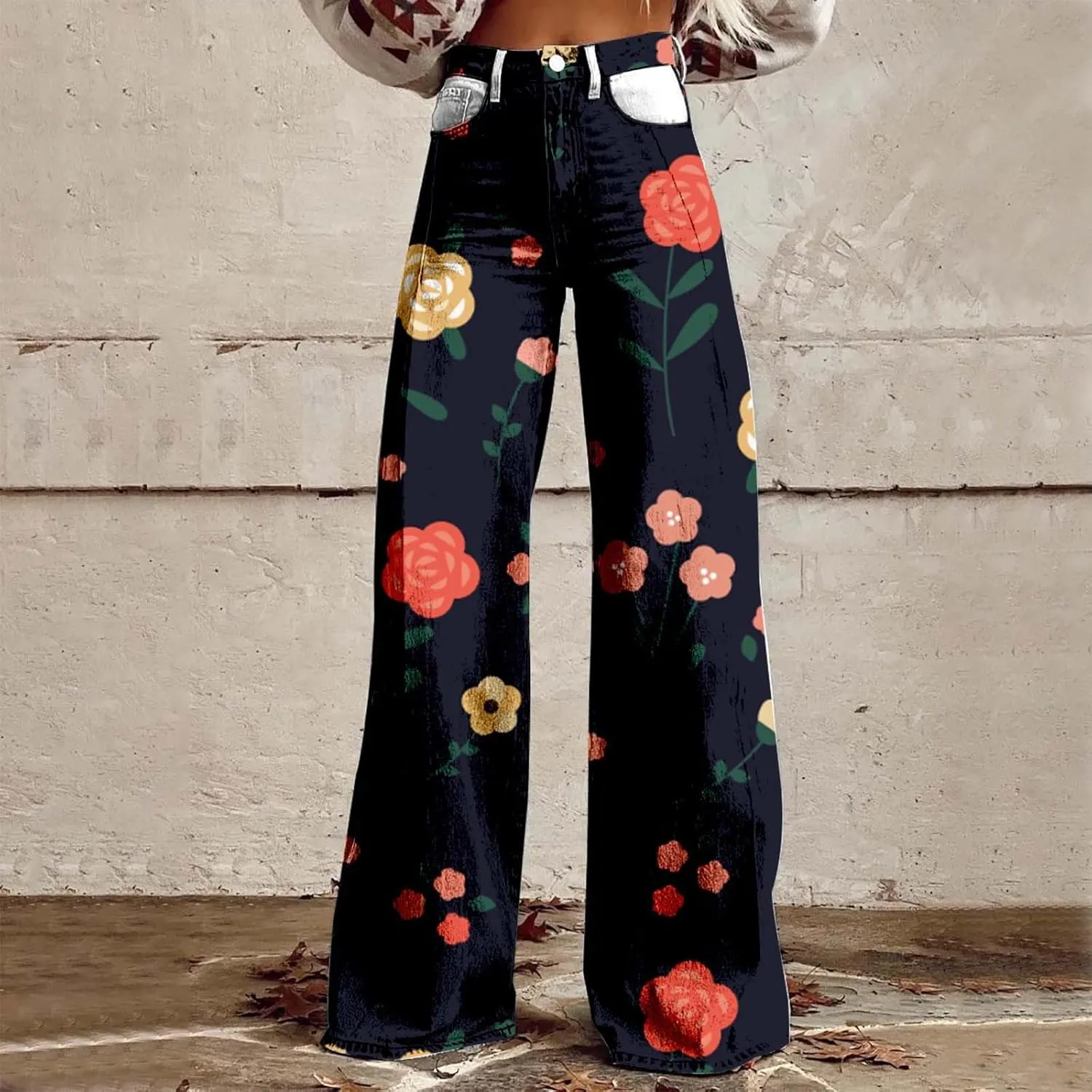 Womens Loose Fit Trousers Tie Dye High Waist Flare Wide Leg Baggy Loungre Pants Fashion Vintage Workout Palazzo Pants