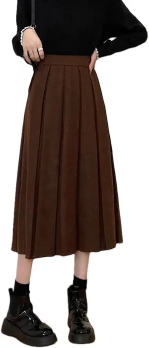 Women's Pleated A Line Midi Skirt High Waist Skirts