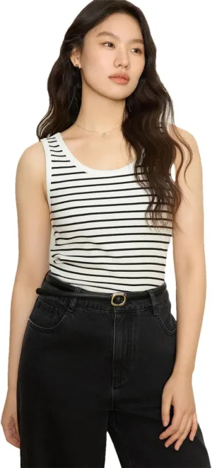 Women's Plus Size Backless Sleeveless Vest Striped Contrasting Color Slimming Camisole Top