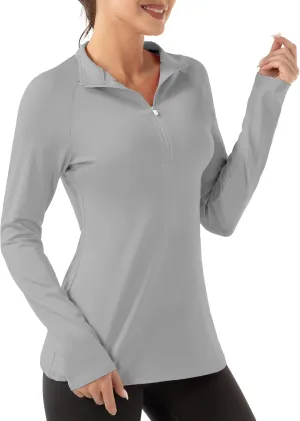 Women's Polo Shirts Long Sleeve UPF 50  Sun Protection Tennis Golf Workout Tops Sport Zipper V Neck