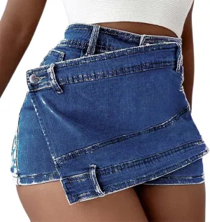 Women's Sexy Mini Denim Skirts Cargo Y2k High Rise Casual Short Jean Skirt Irregular Fashion Plus Size Jean Skirt